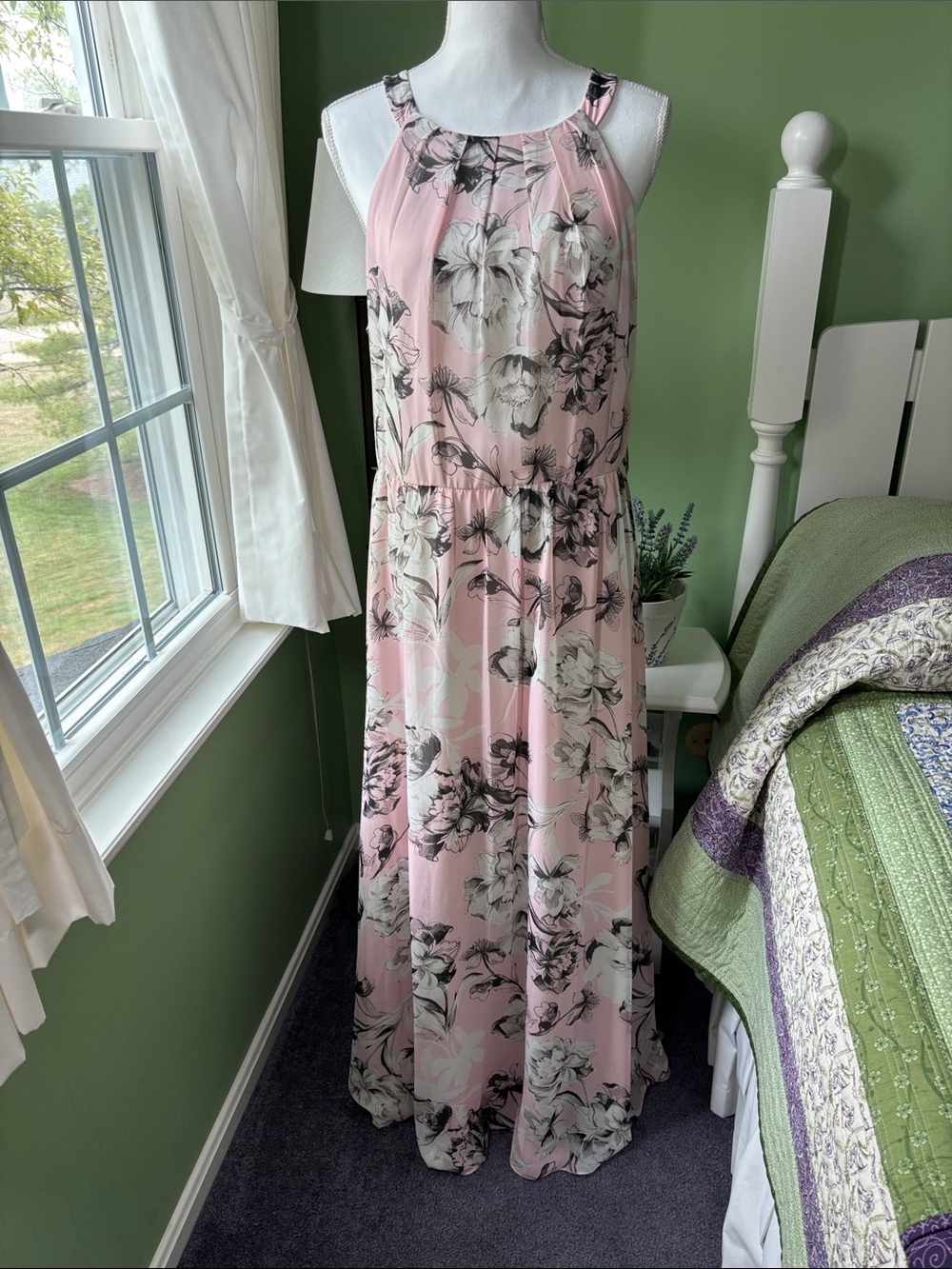 Pink and Black Floral Maxi Dress